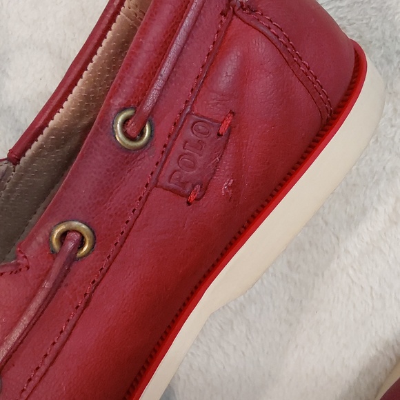 Polo Ralph Lauren Bienne II LU-BTS Mens Red Leather Boat Loafer Shoes Sizs 8.5 D - Picture 11 of 12